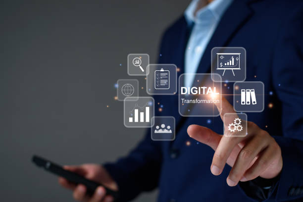 digital transformation technology strategy, digitization and digitalization of business processes and data, optimize and automate operations, business service management, internet and cloud computing. - 数字化 個照片及圖片檔