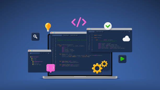 concept of computer programming or developing software or game - 定制开发软件 幅插畫檔、美工圖案、卡通及圖標