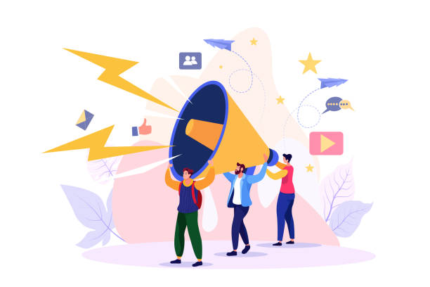 vector illustration, flat style, business promotion, advertising, call through the horn, online alerting - 营销 幅插畫檔、美工圖案、卡通及圖標